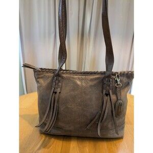 BORN Distressed Brown Leather Bag Handbag Purse Tote With Charm 12"x9" Nice!!